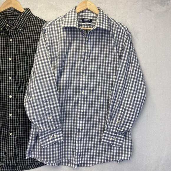 Lot of 2 Chaps Button Up Shirt Mens Large Long Sleeve Easy Care Stretch Plaid - Picture 2 of 16